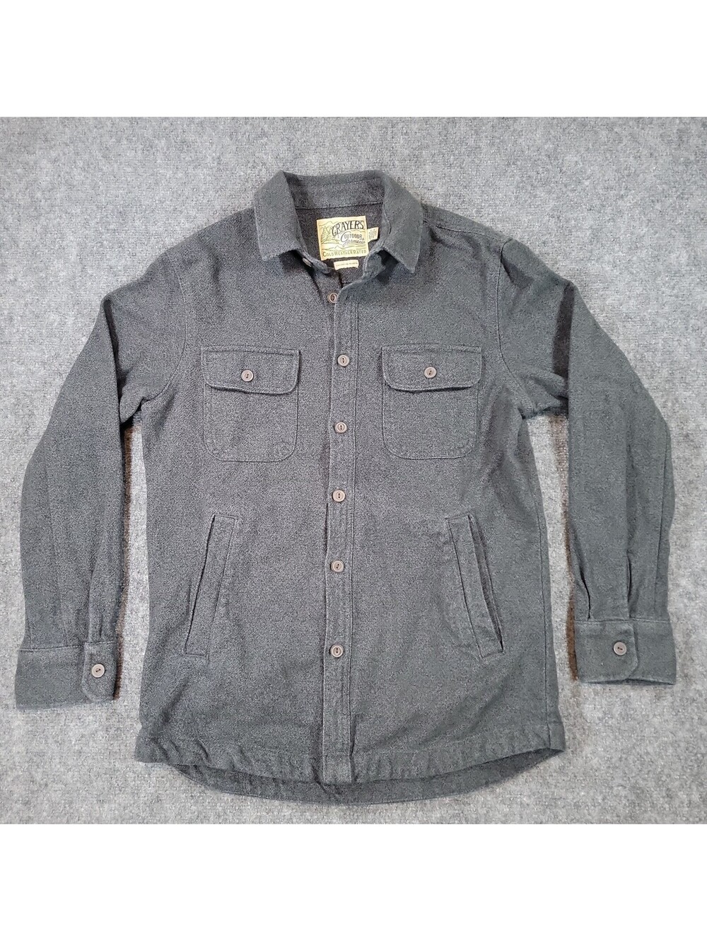 Grayers Flannel Shirt Jacket Mens Small Gray Charcoal Shacket Pockets Cotton 500